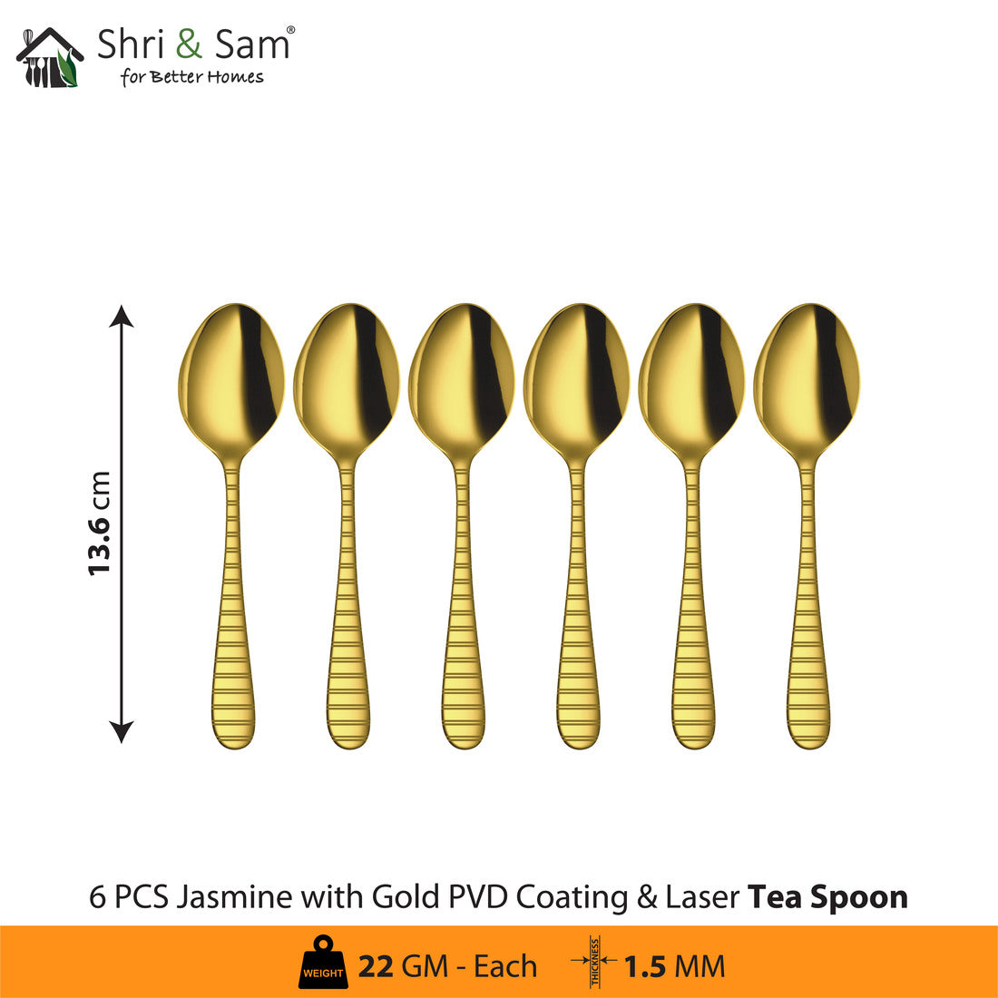 Stainless Steel Cutlery with Gold PVD Coating & Laser 7 Jasmine