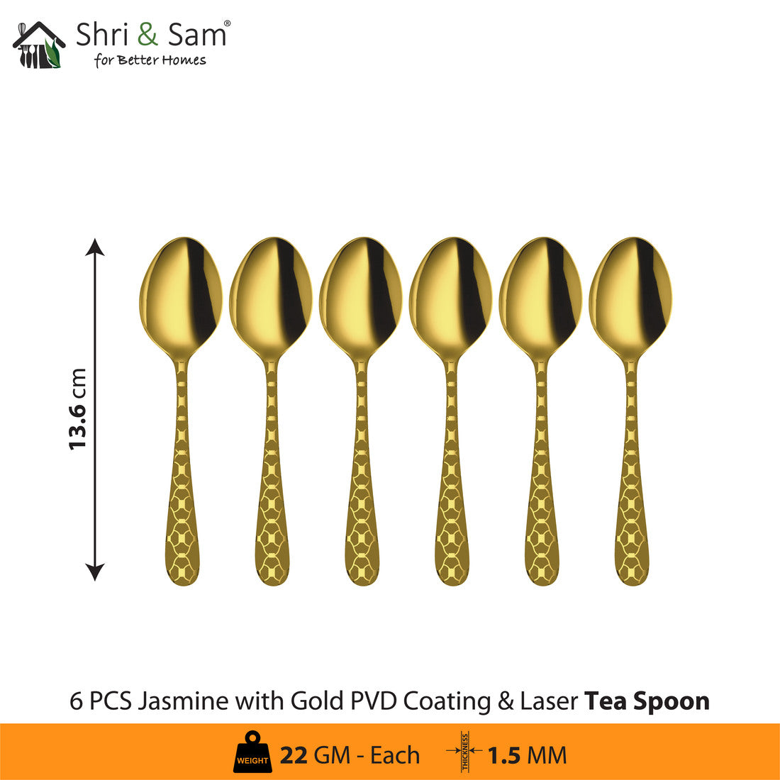 Stainless Steel Cutlery with Gold PVD Coating & Laser 5 Jasmine