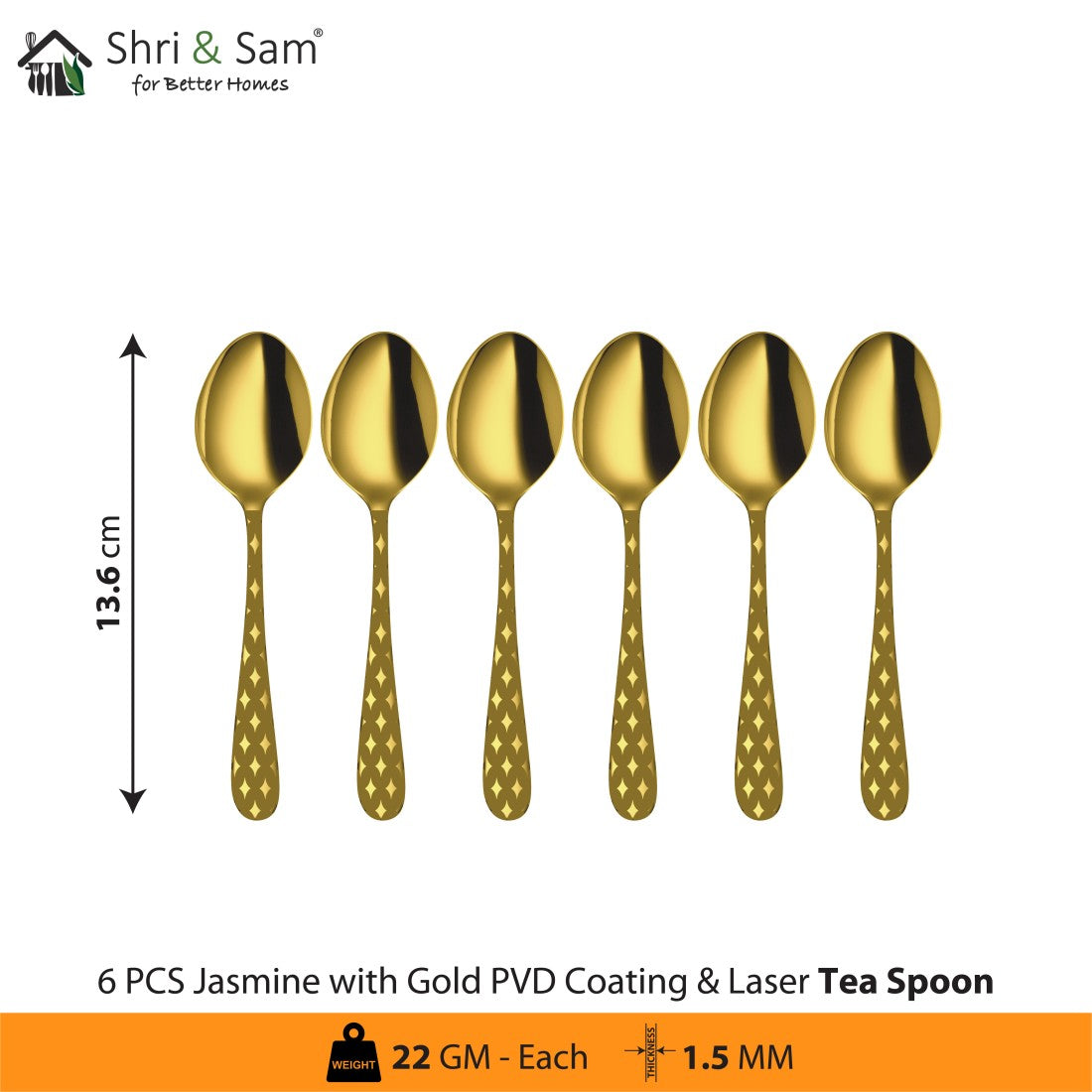 Stainless Steel Cutlery with Gold PVD Coating & Laser 2 Jasmine