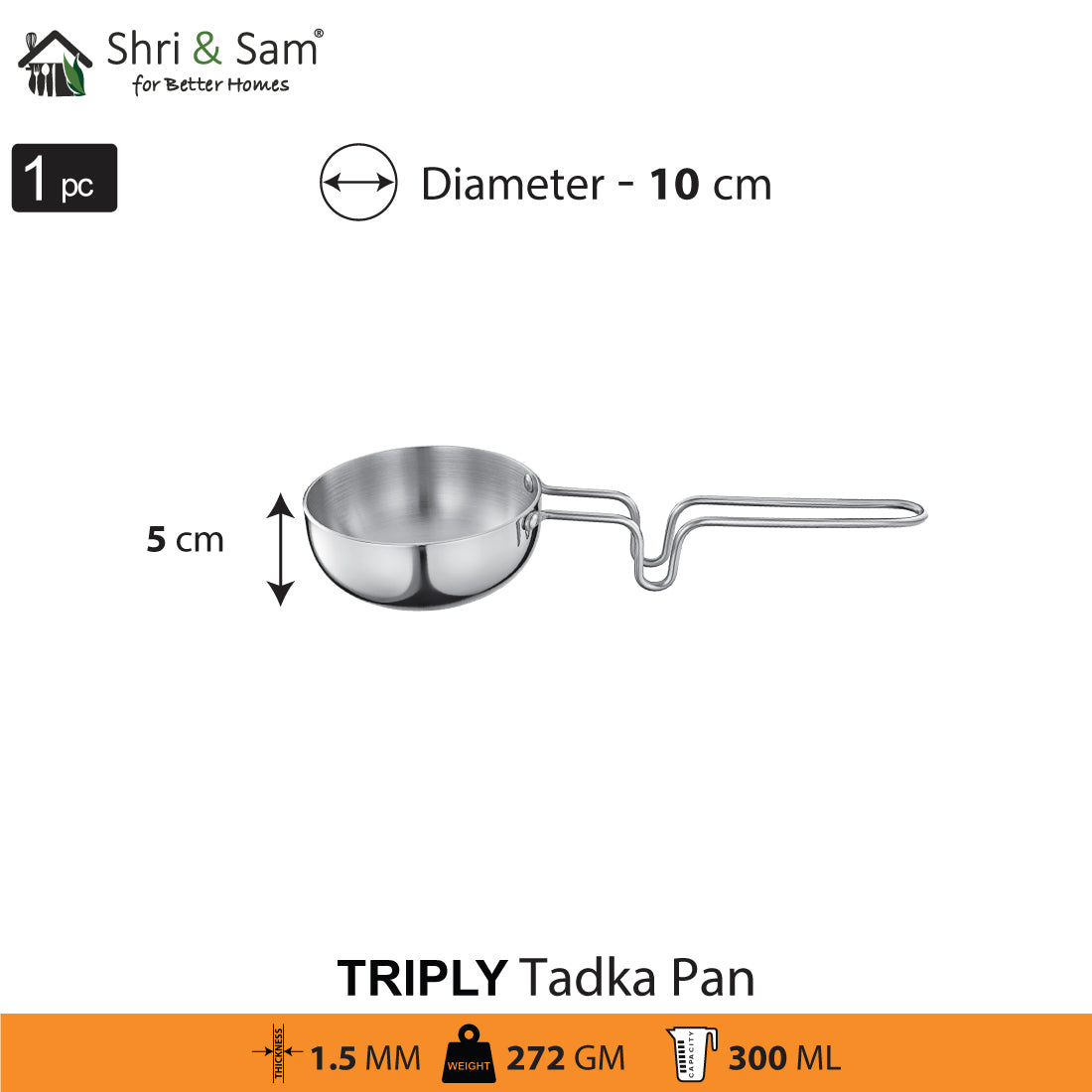 Stainless Steel Triply Tadka Pan