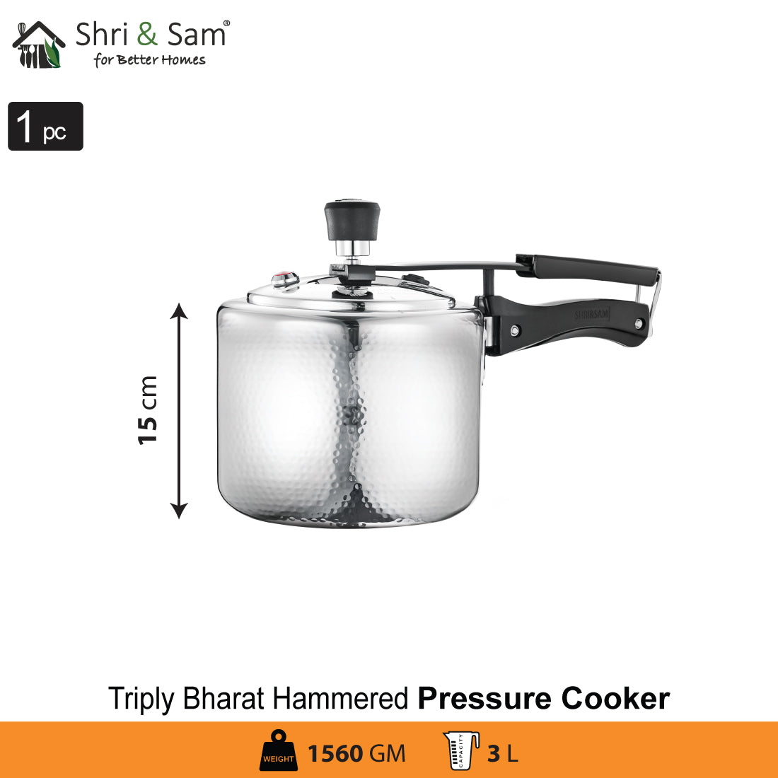 Stainless Steel Triply Bharat Hammered Pressure Cooker