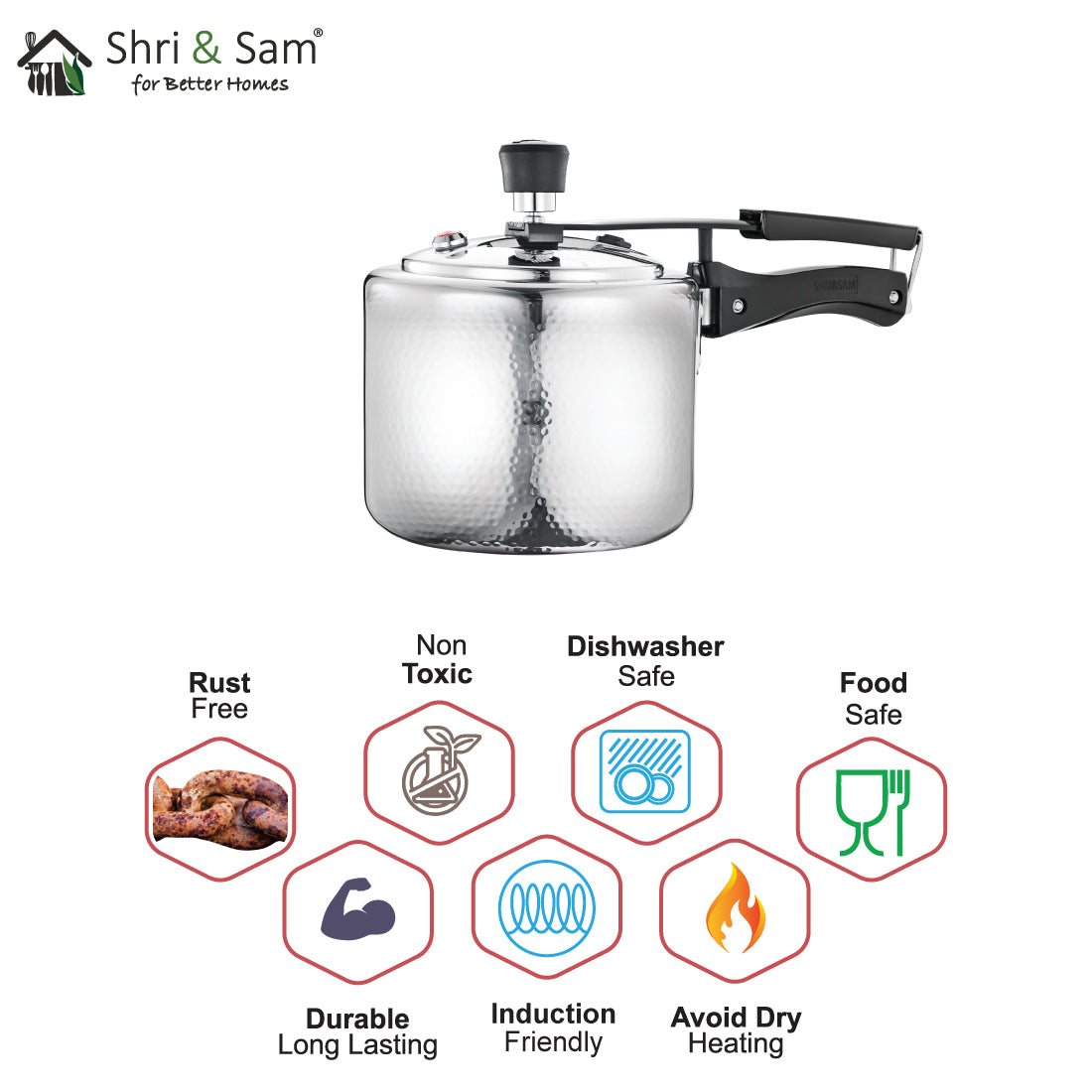 Stainless Steel Triply Bharat Hammered Pressure Cooker