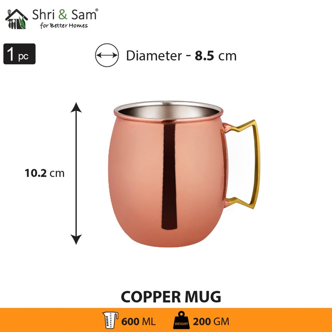 Stainless Steel Copper Mug with Golden Handle Mule