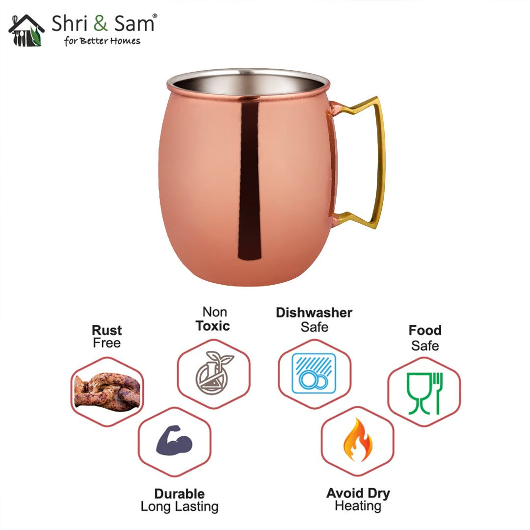 Stainless Steel Copper Mug with Golden Handle Mule