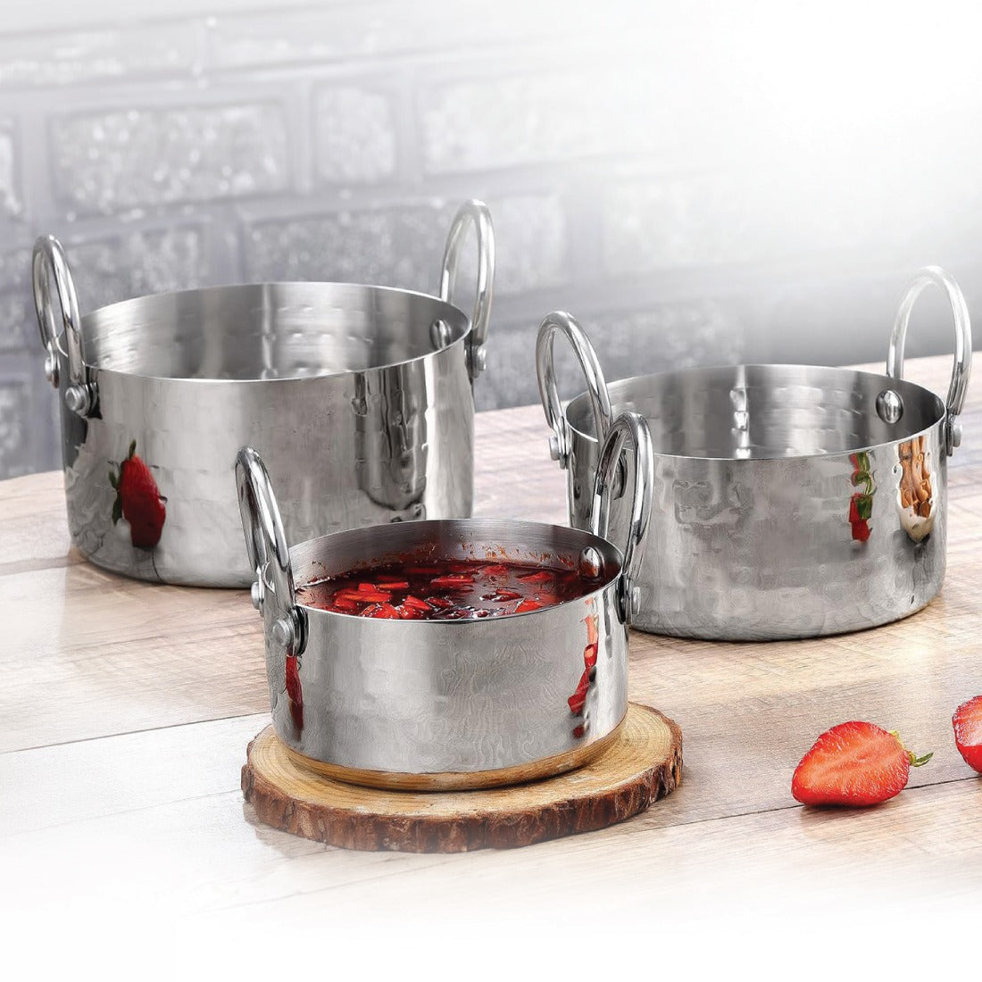 Stainless Steel Hammered Serving Set of 3 pcs