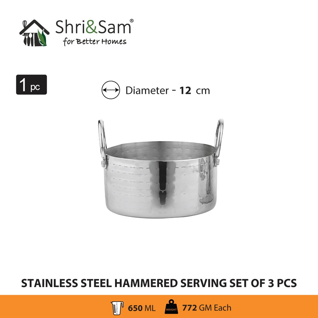 Stainless Steel Hammered Serving Set of 3 pcs