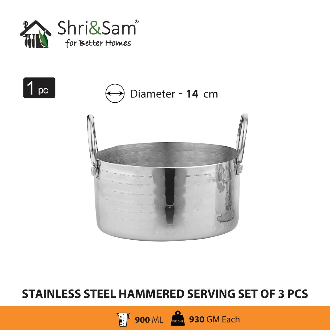 Stainless Steel Hammered Serving Set of 3 pcs