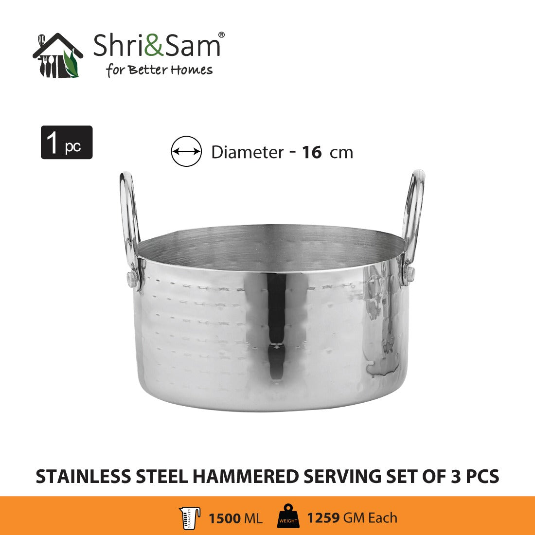 Stainless Steel Hammered Serving Set of 3 pcs
