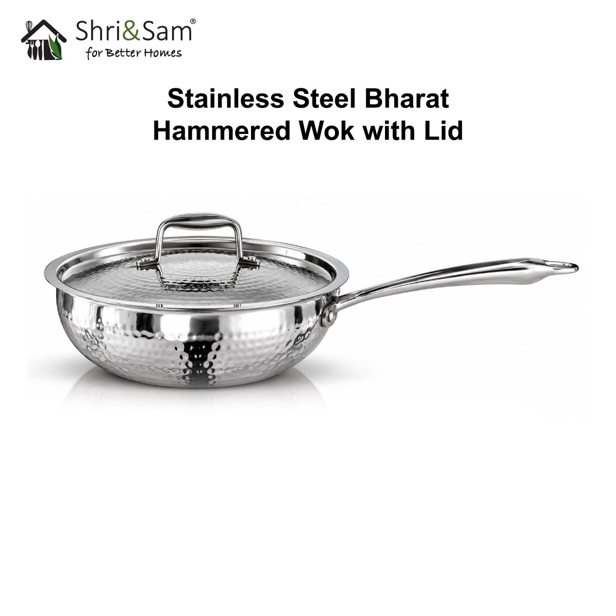Stainless Steel Bharat Hammered Triply WOK with Lid