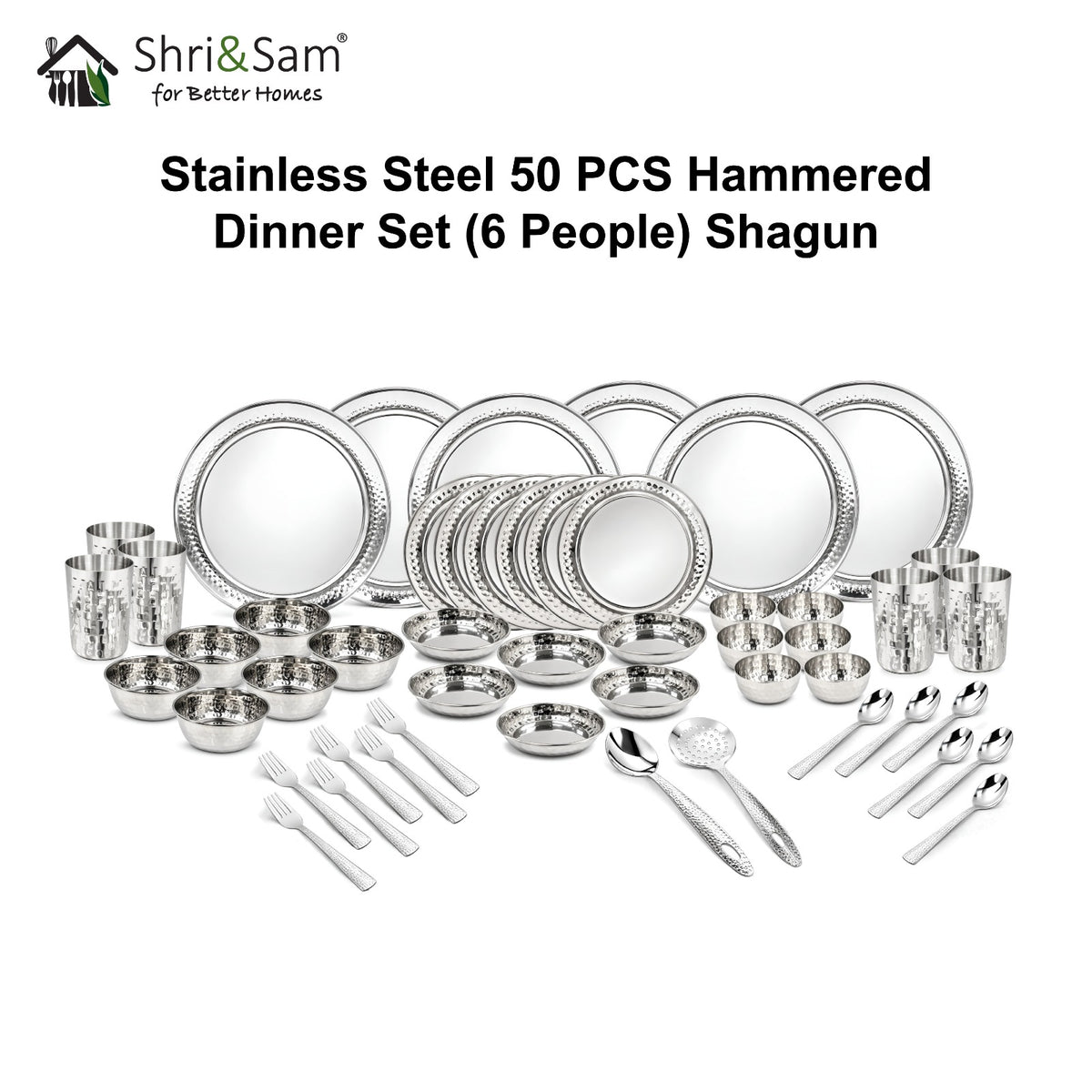 Stainless Steel 50 PCS Hammered Dinner Set (6 People) Shagun