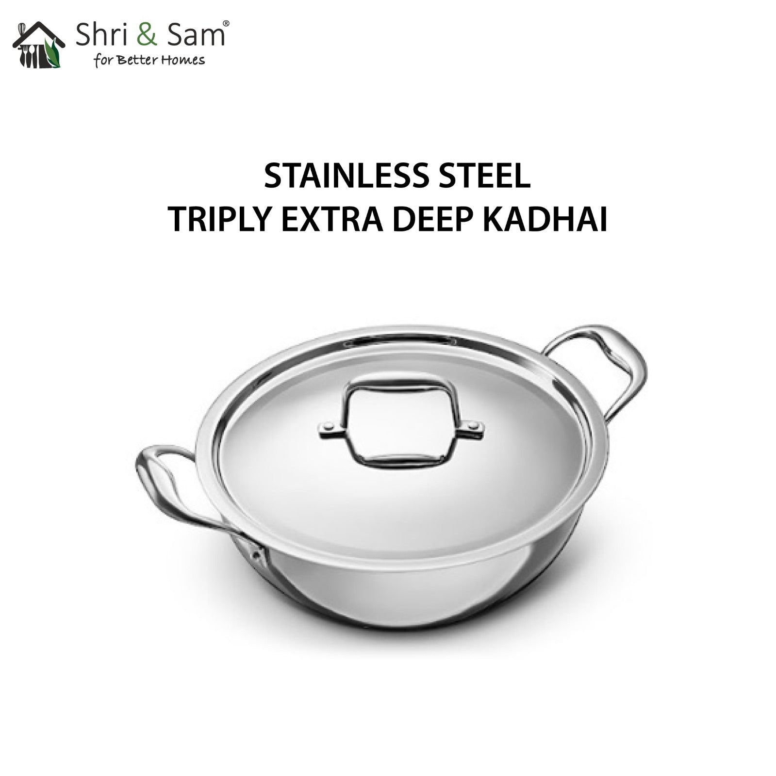 Stainless Steel Triply Bharat Extra Deep Kadhai with SS Lid