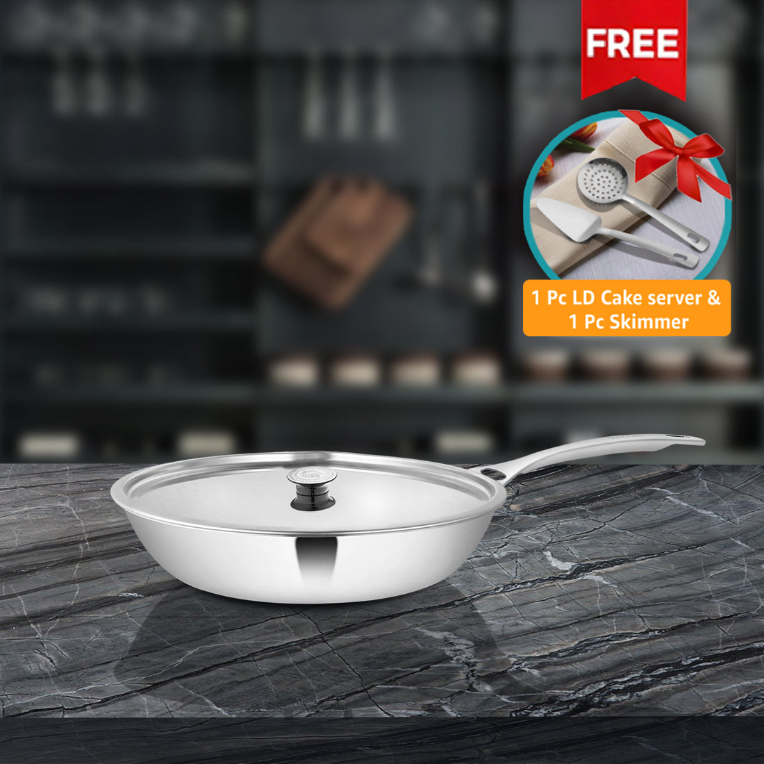 Stainless Steel Heavy Weight Fry Pan with SS Lid Platinum