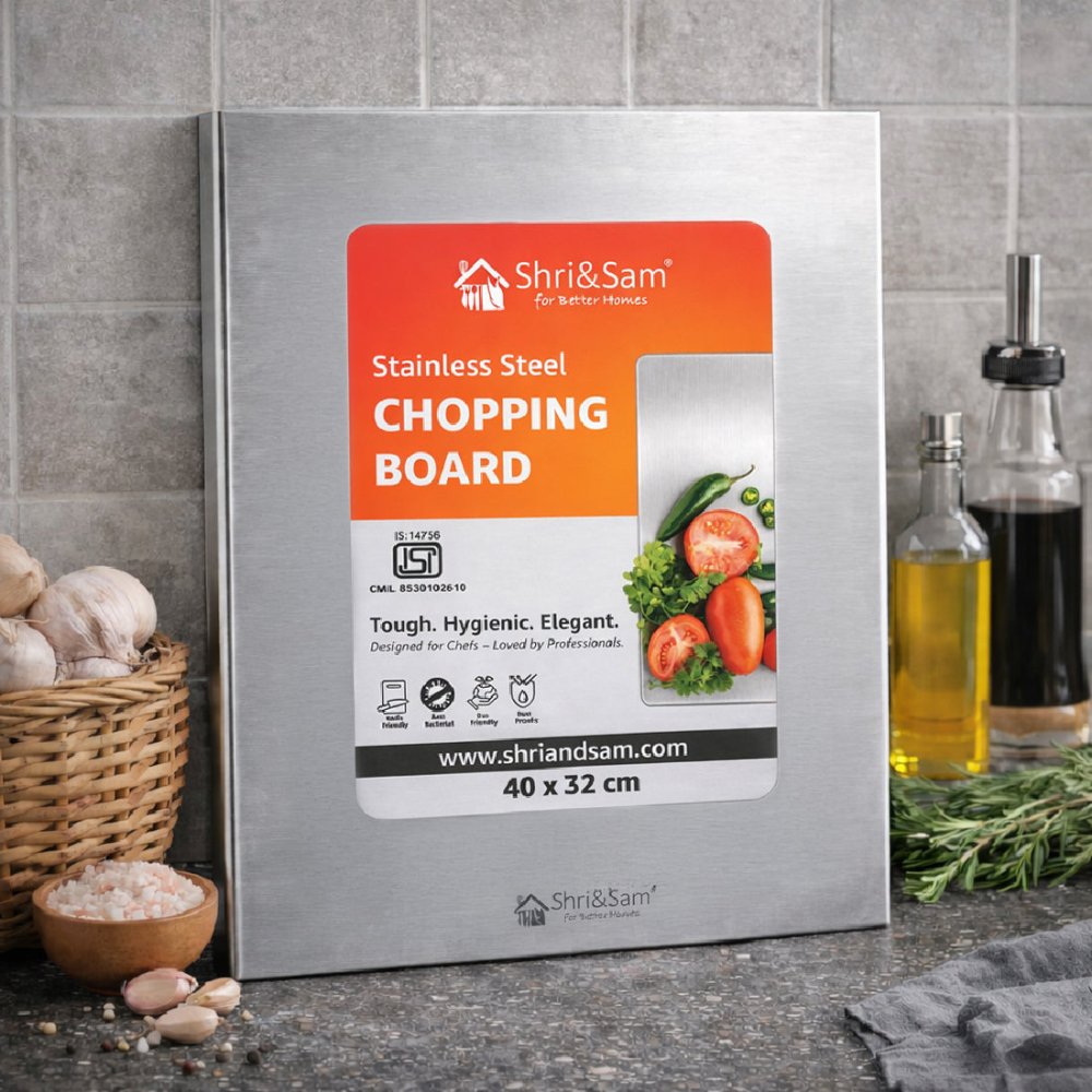 Bent Stainless Steel Chopping Board with Easy - Lift Edge