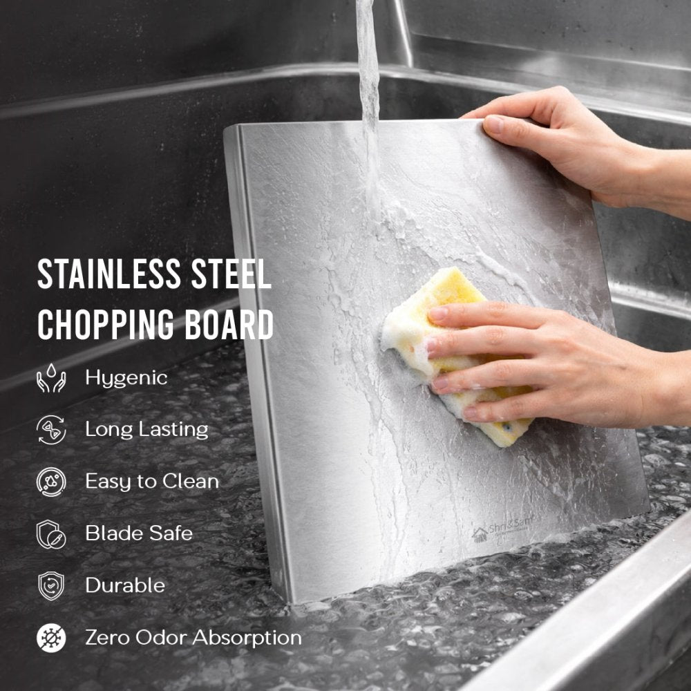 Bent Stainless Steel Chopping Board with Easy - Lift Edge