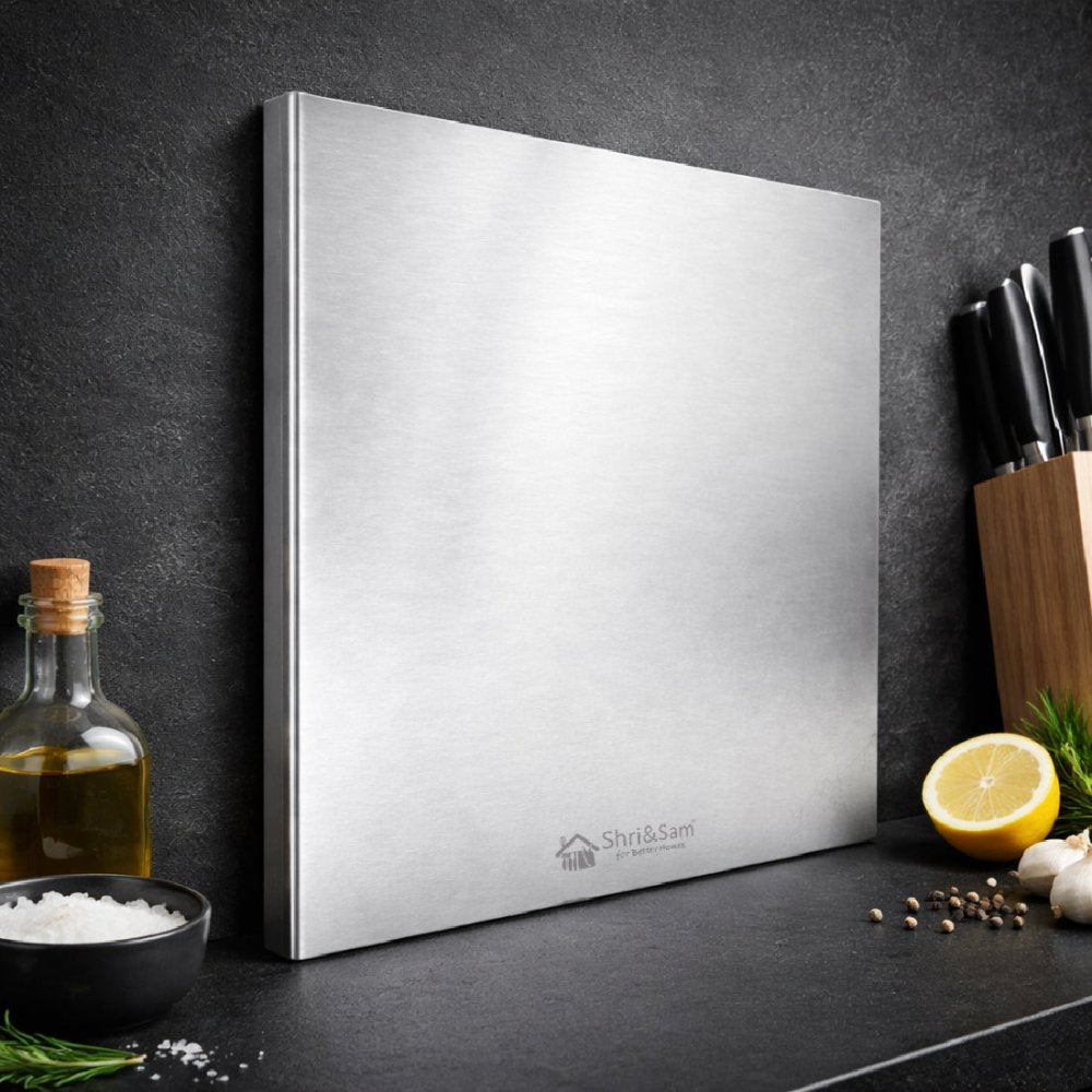 Bent Stainless Steel Chopping Board with Easy - Lift Edge