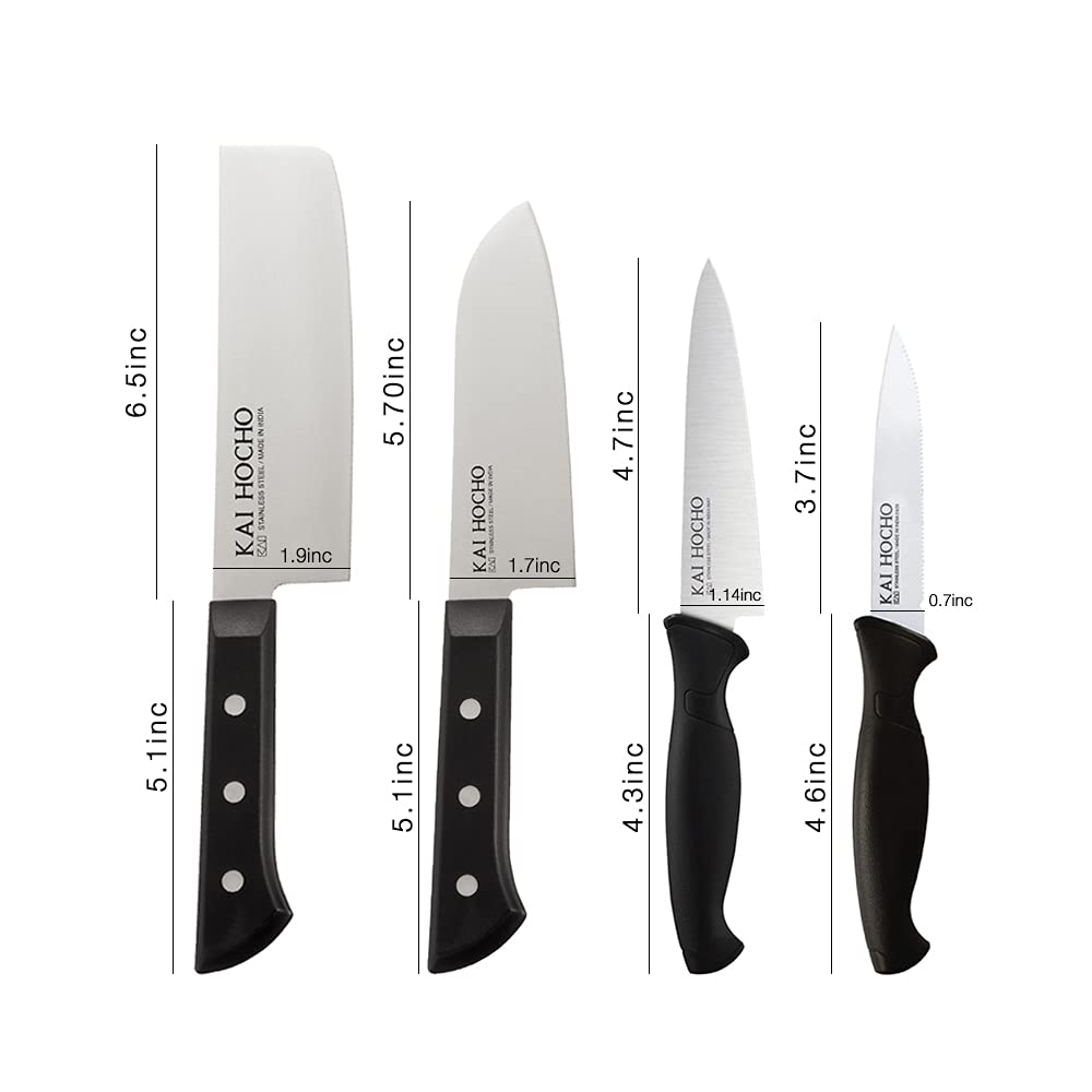 Kai Premium Knife Set [Nakiri, Santoku, Utility & Serrated Knife With Knife Sharpener]
