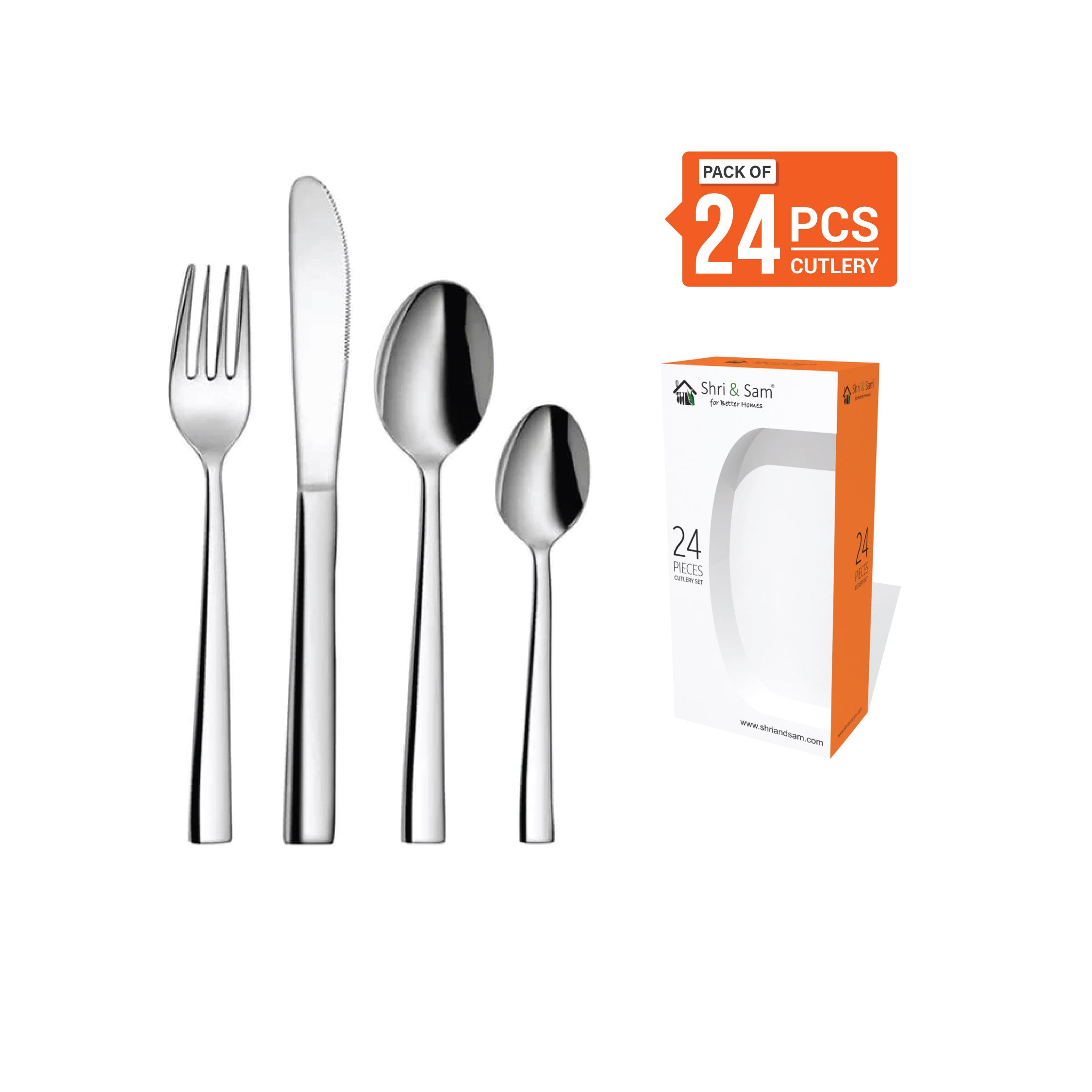 Stainless Steel 24 PCS Cutlery Set (6 Pcs Baby Spoon, 6 Pcs Dessert Spoon, 6 Pcs Dessert Fork and 6 Pcs Dessert Knife) Lotus Plain