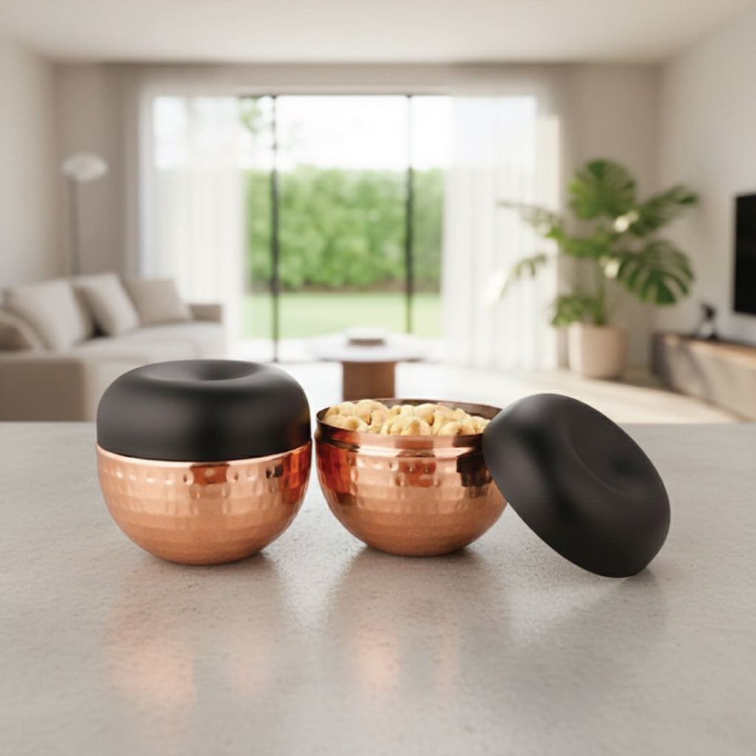 Stainless Steel 2 PCS Hammered Copper Canister Set