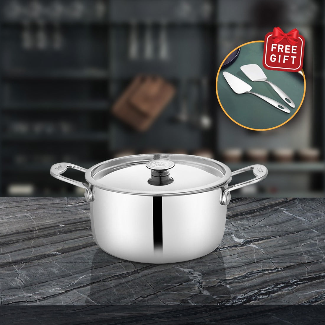 Stainless Steel Heavy Weight Casserole with SS Lid Platinum