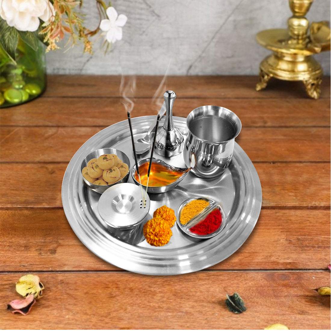 Stainless Steel Pooja Thali Set