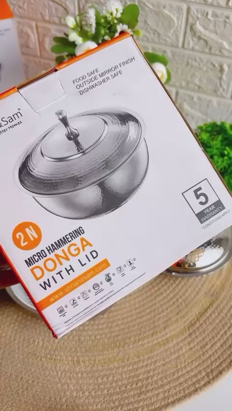 Stainless Steel Micro Hammered Donga with Lid