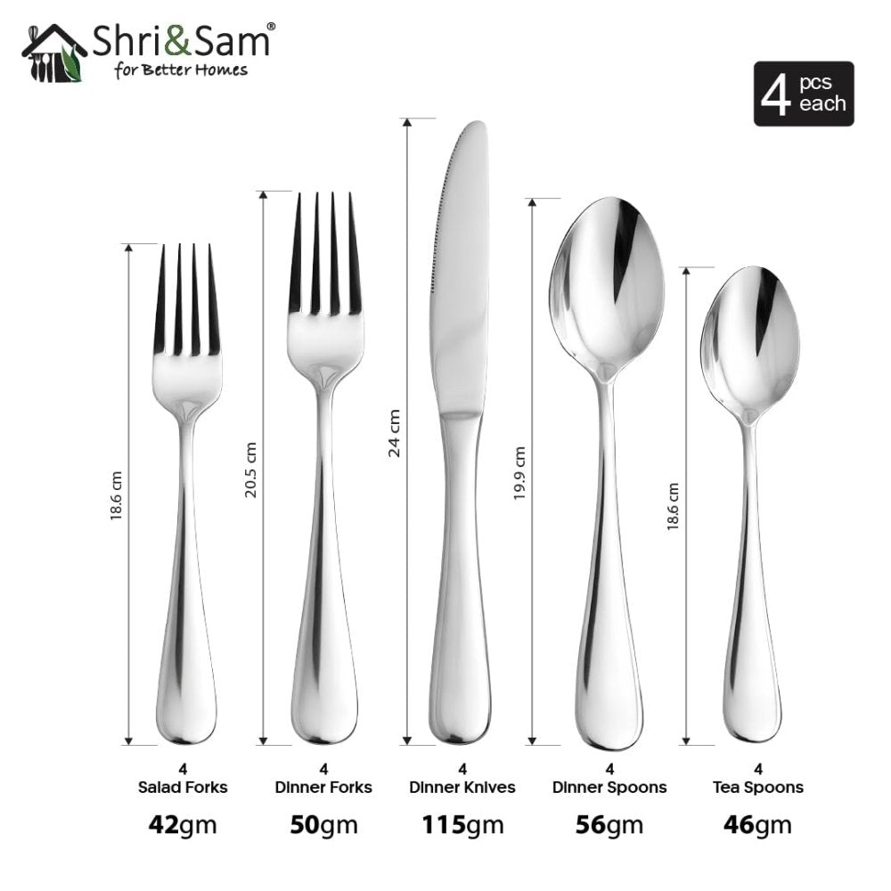 Stainless Steel 20 PCS Cutlery Set (4 Pcs Tea Spoon, 4 Pcs Dessert Spoon, 4 Pcs Dessert Fork, 4 Pcs Salad Fork, and 4 Pcs Dessert Knife) Classic