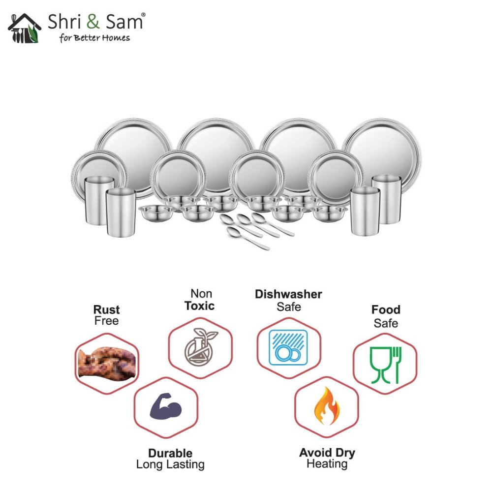Stainless Steel 24 PCS Dinner Set (4 People) Shagun Dotted