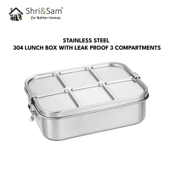 Stainless Steel 304 Lunch Box with Leak Proof 3 Compartments