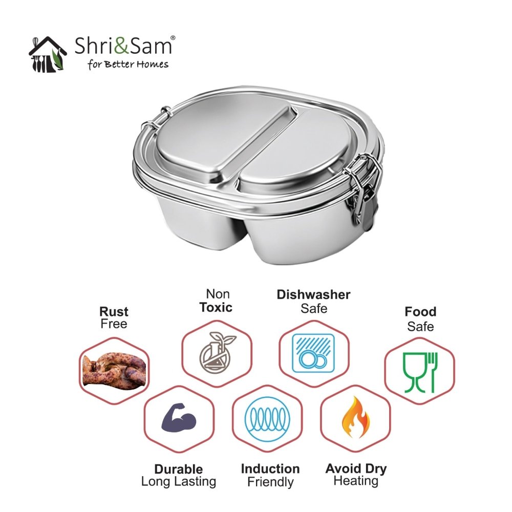 Stainless Steel 304 Oval Lunch Box with Clip Lock