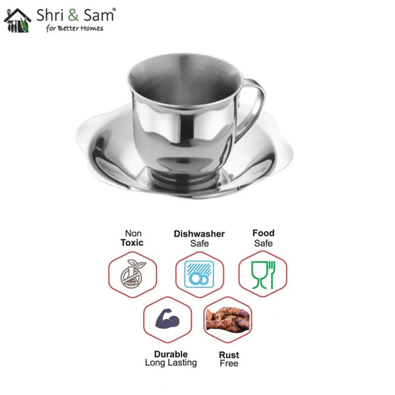 Stainless Steel 4 PCS Double Wall Cup and Saucer Daisy