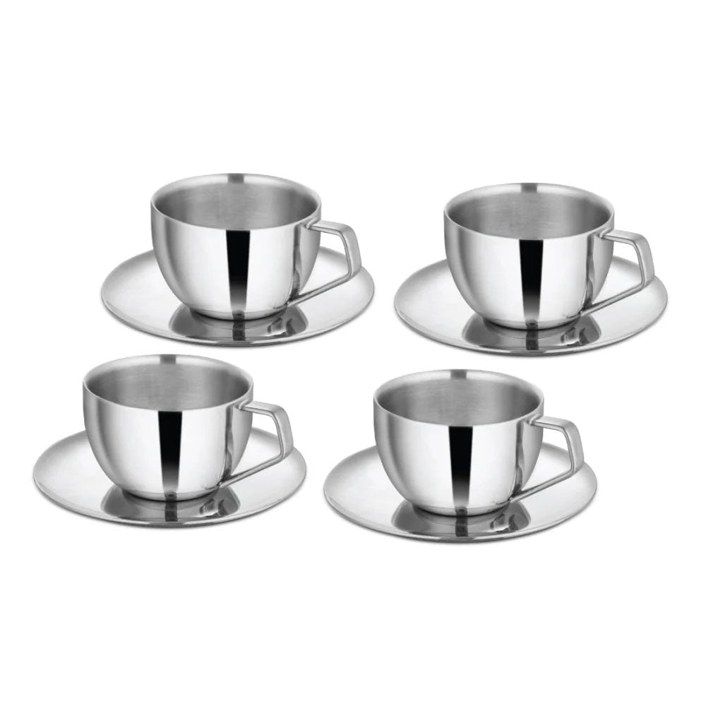 Stainless Steel 4 PCS Double Wall Cup and Saucer Espresso