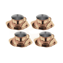 Stainless Steel 4 PCS Double Wall Cup and Saucer with Rose Gold PVD Coating Daisy