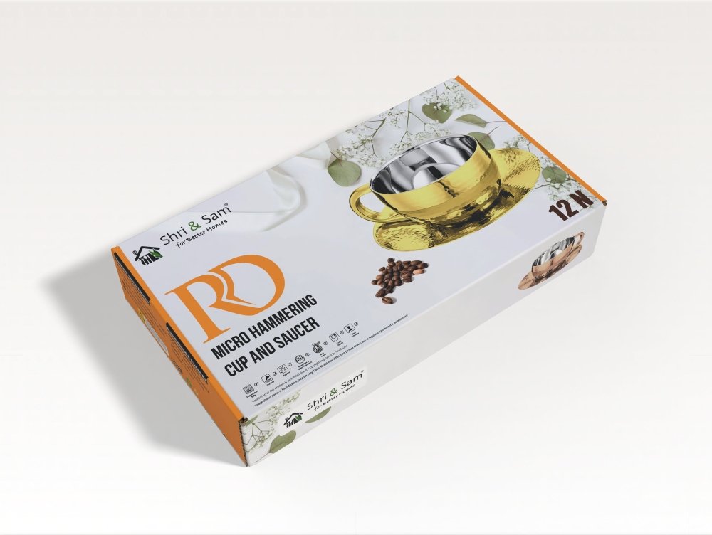 Stainless Steel 4 PCS Double Wall Hammered Cup and Saucer RD