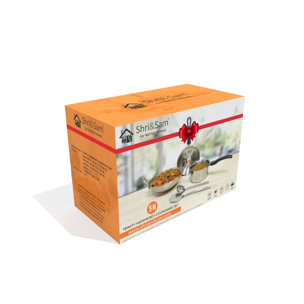 Stainless Steel 5 PCS Hammered Cookware Set Trinity