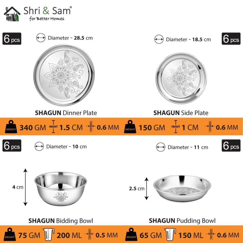 Stainless Steel 50 Pcs Dinner Set (6 People) Shagun Glory Laser Design