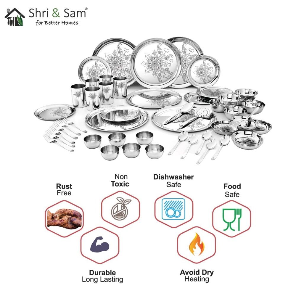 Stainless Steel 50 Pcs Dinner Set (6 People) Shagun Glory Laser Design