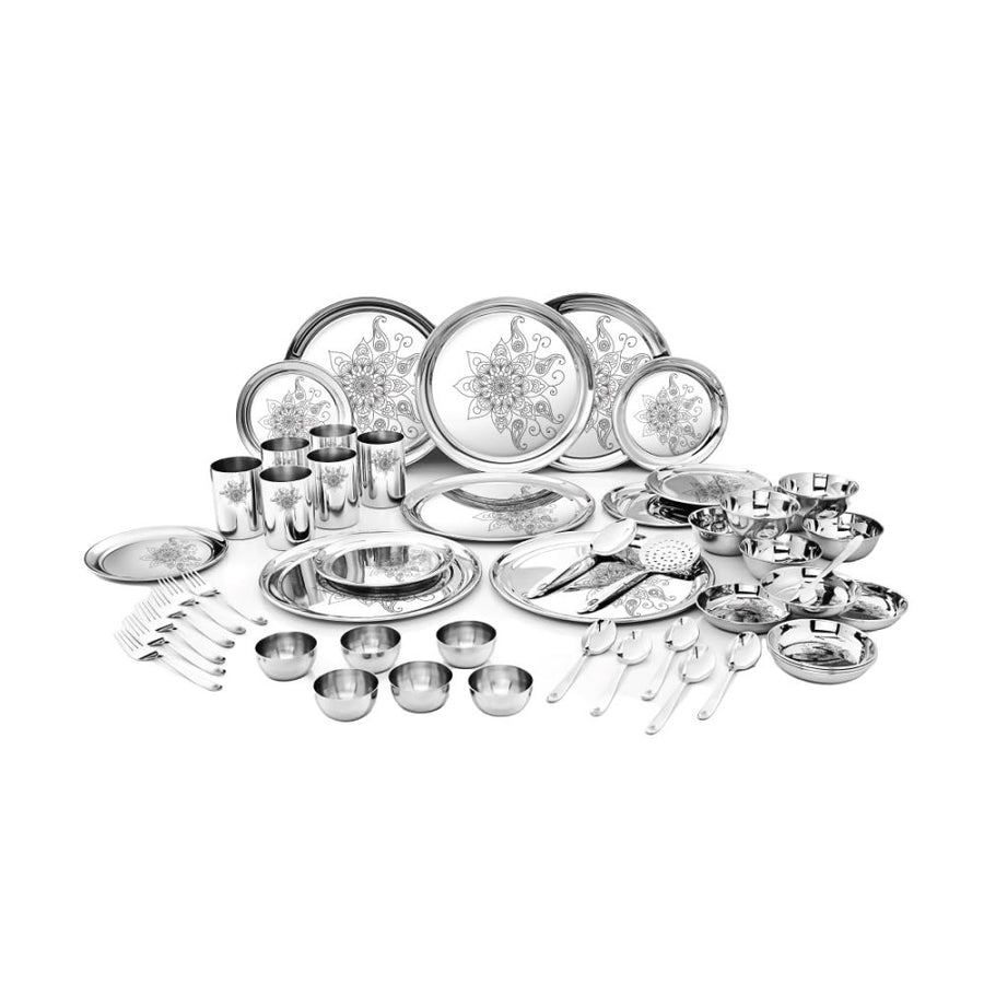 Stainless Steel 50 Pcs Dinner Set (6 People) Shagun Glory Laser Design