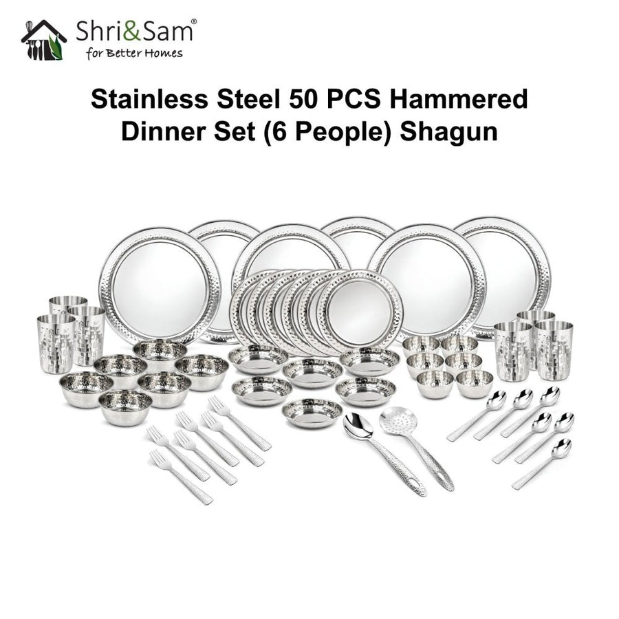 Stainless Steel 50 PCS Hammered Dinner Set (6 People) Shagun