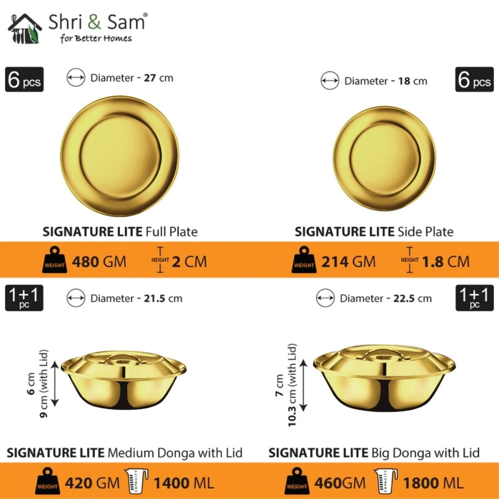 Stainless Steel 58 PCS Dinner Set (6 People) with Gold PVD Coating Signature Lite
