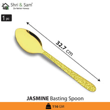 Stainless Steel Basting Spoon Solid with Gold PVD Coating and Laser Jasmine