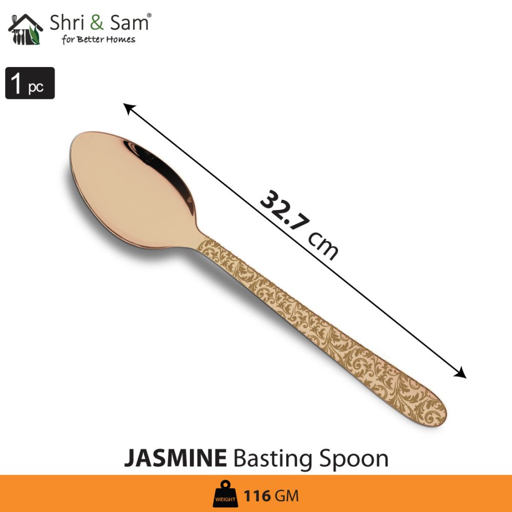 Stainless Steel Basting Spoon Solid with Rose Gold PVD Coating and Laser Jasmine