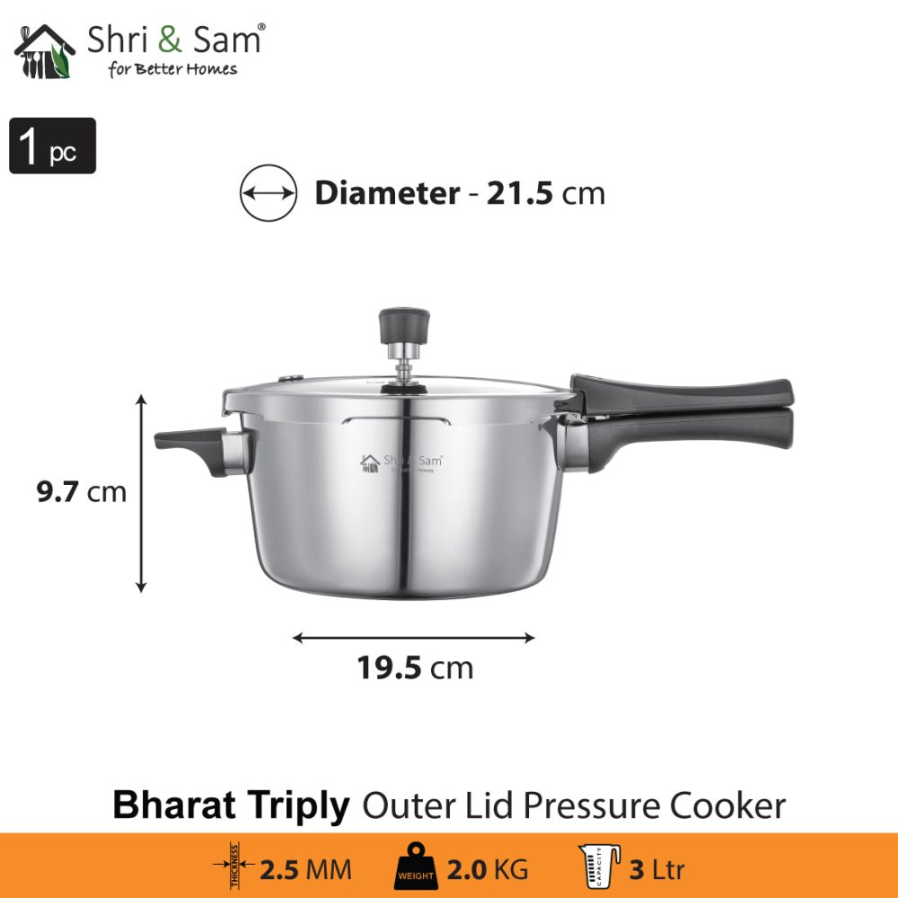 Stainless Steel Bharat Triply Outer Lid Pressure Cooker