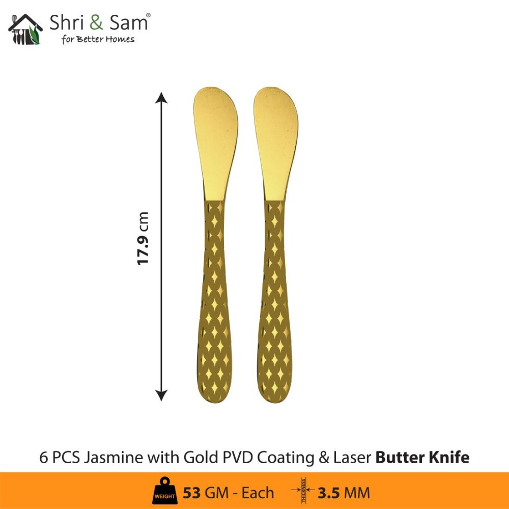 Stainless Steel Cutlery with Gold PVD Coating & Laser 2 Jasmine