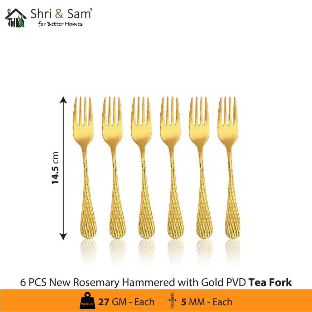 Stainless Steel Cutlery with Gold PVD Coating New Rosemary Hammered