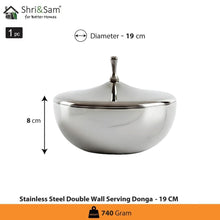 Stainless Steel Double Wall Serving Donga - 19 CM