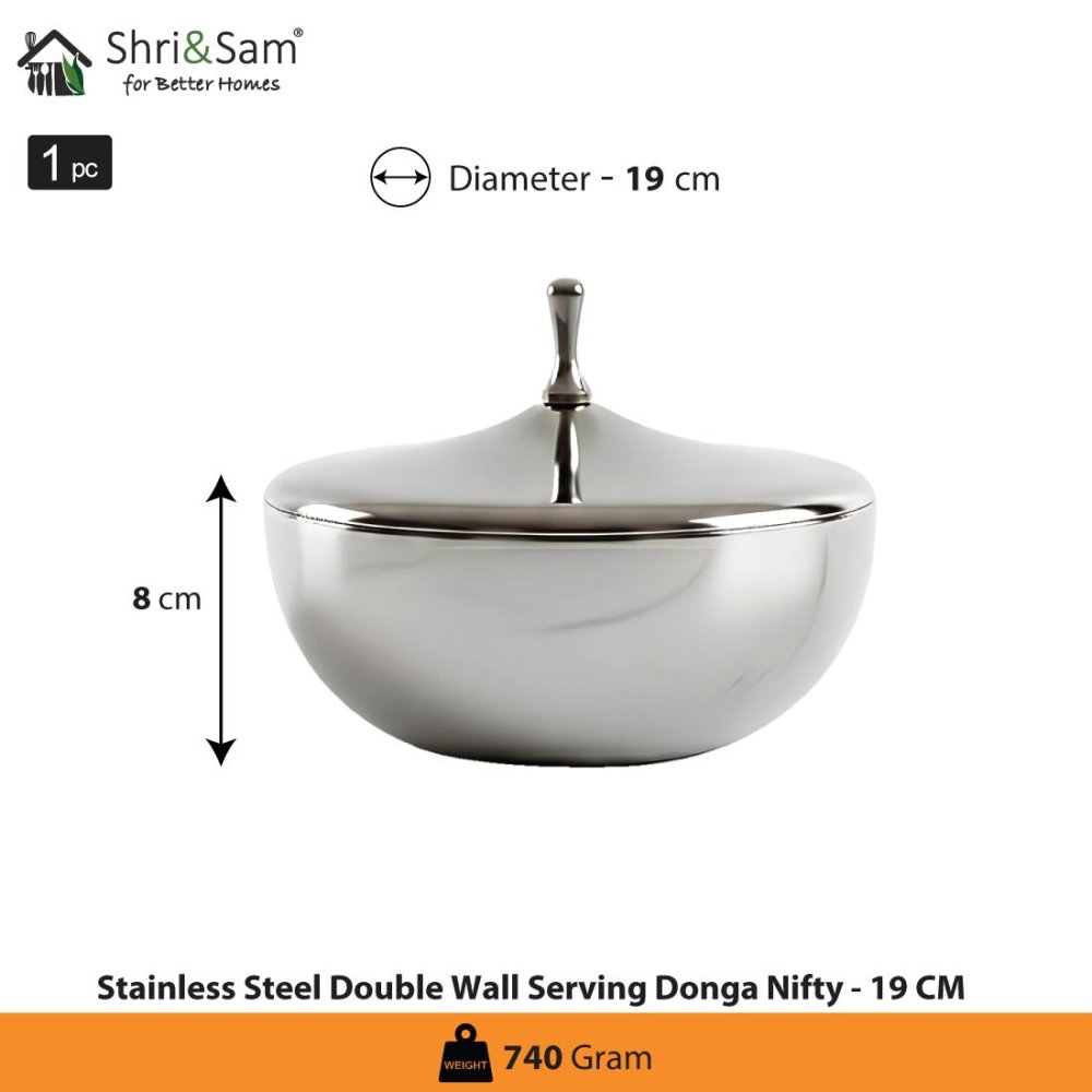 Stainless Steel Double Wall Serving Donga Nifty - 19 CM