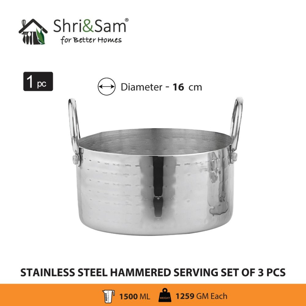 Stainless Steel Hammered Serving Donga Set of 3 Pcs