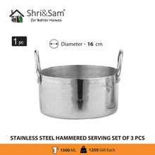 Stainless Steel Hammered Serving Donga Set of 3 Pcs