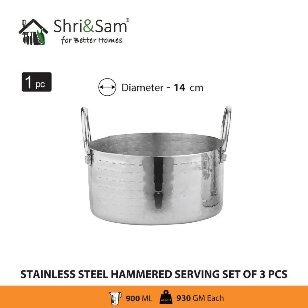 Stainless Steel Hammered Serving Donga Set of 3 Pcs
