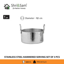 Stainless Steel Hammered Serving Donga Set of 3 Pcs